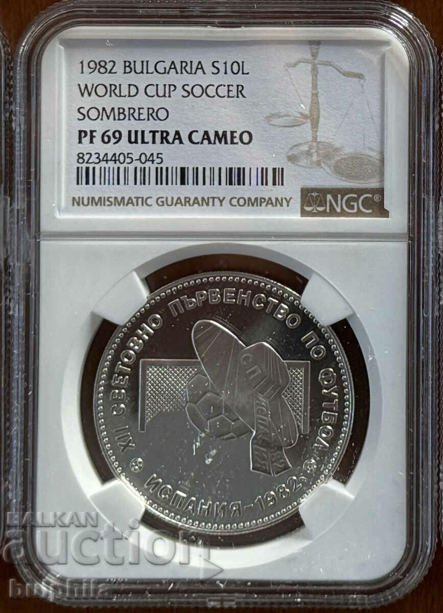 10 BGN Spania 1982 sombrero. NGC 69 UC.