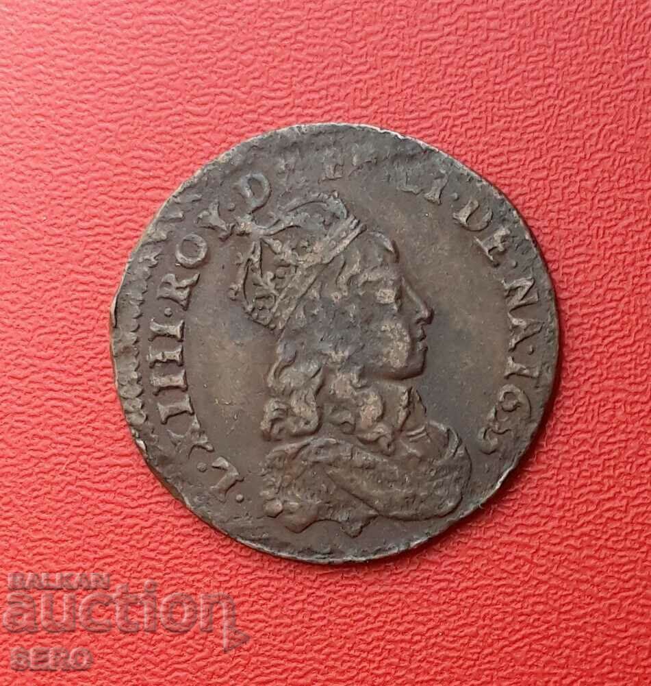 France-Louis XIV-1 liard 1655 I-Limoges-σπάνιο R2