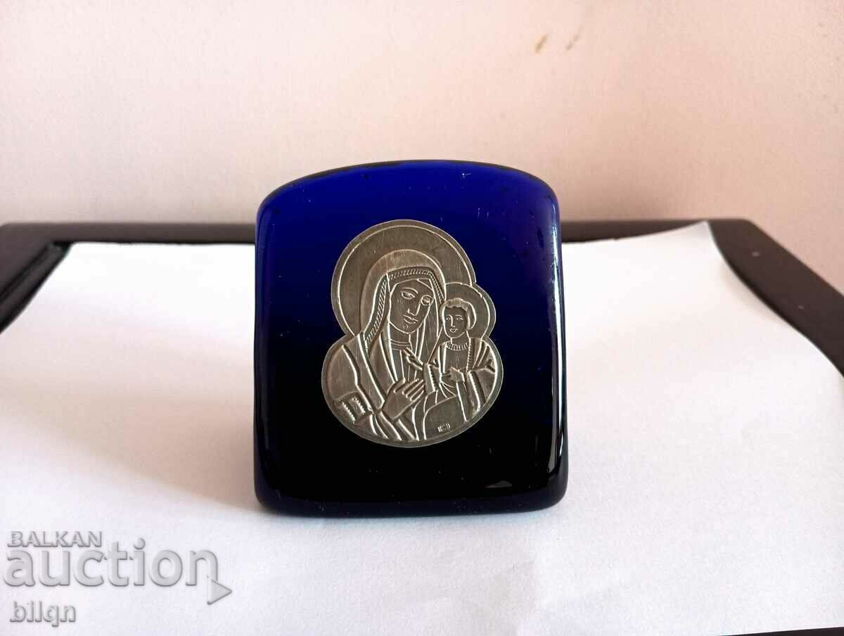 Beautiful Silver Plated Icon On Blue Glass From 0.01 St.