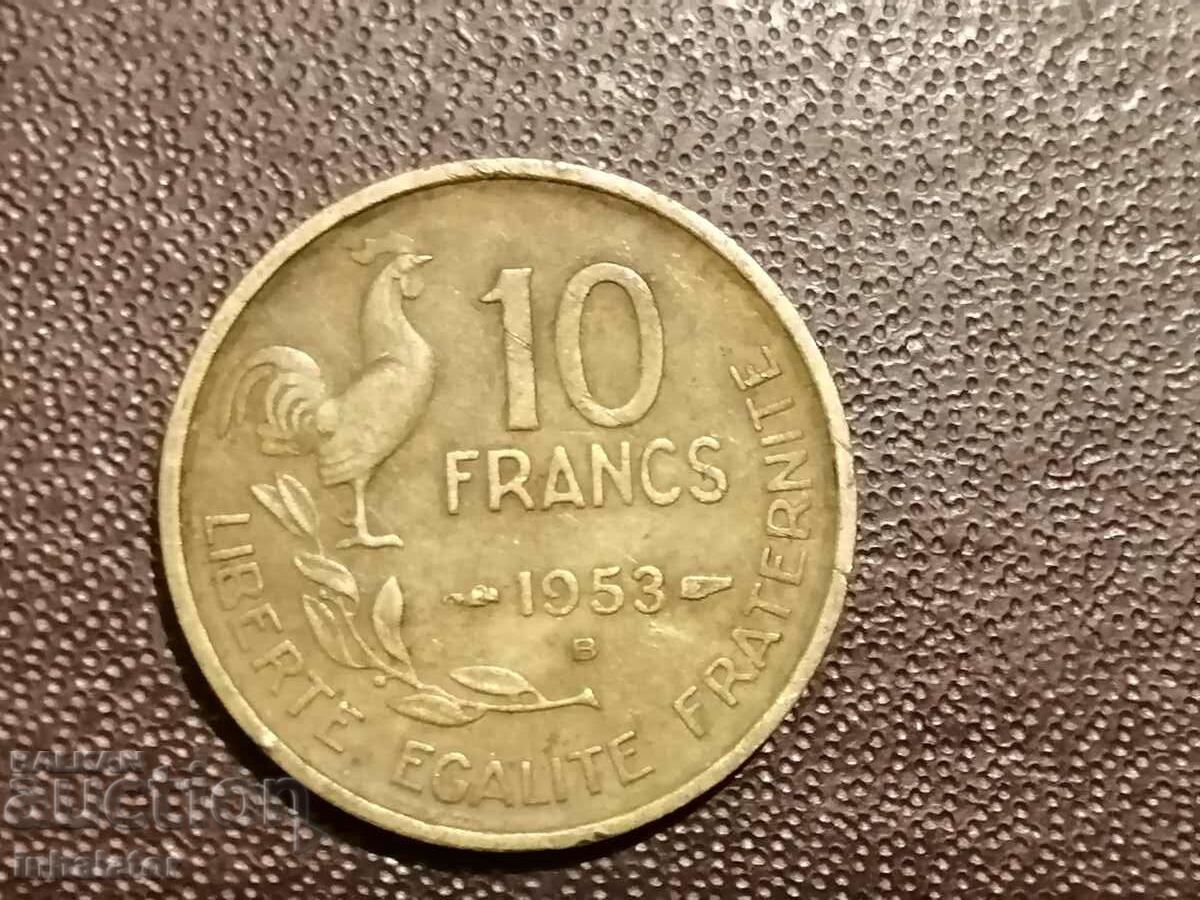 1953 litera B 10 franci