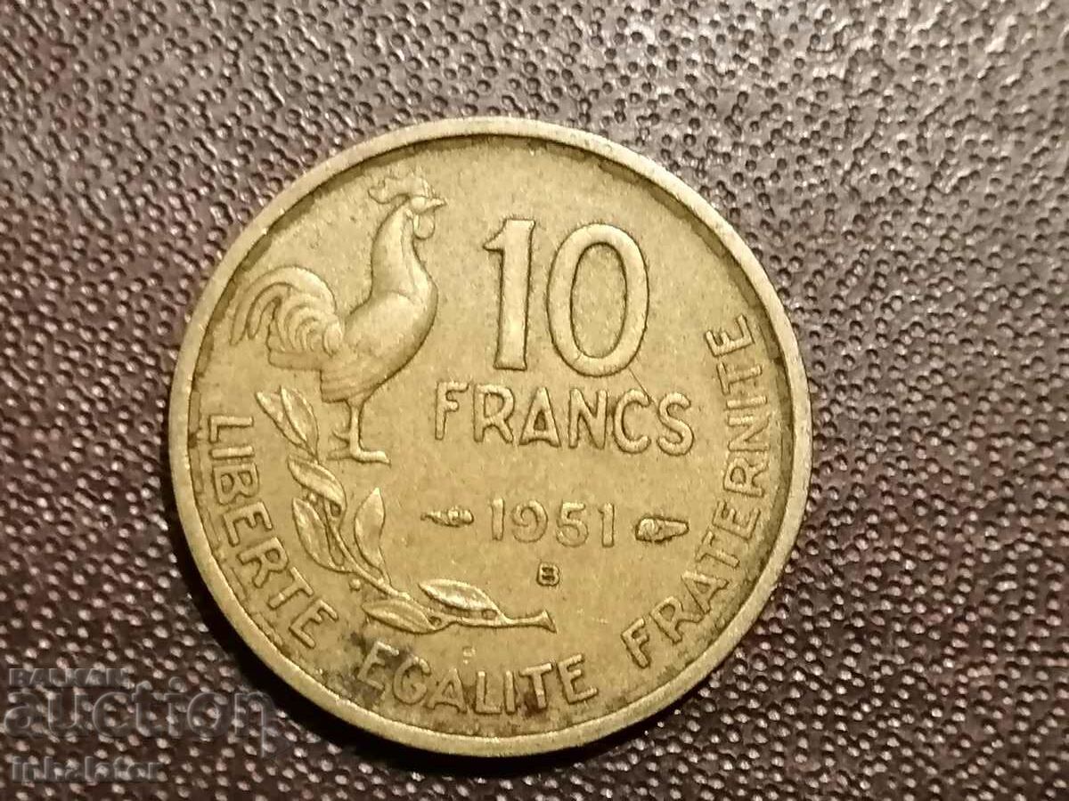 1951 litera B 10 franci