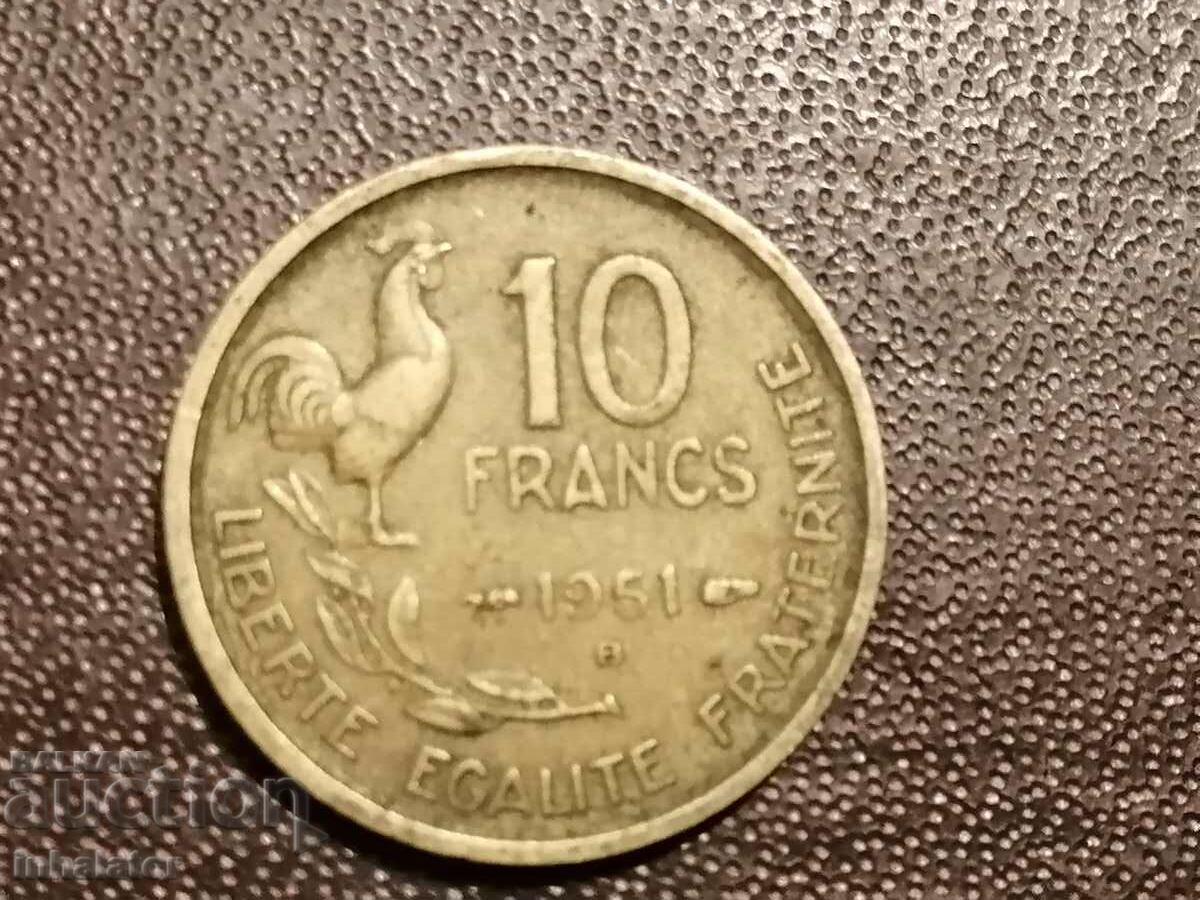 1951 letter B 10 francs