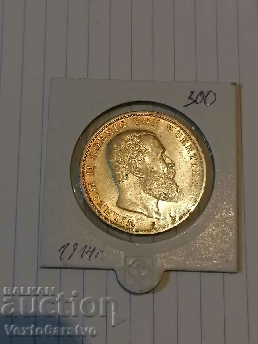 Moneda-Germania-5 mărci de argint-1914-Württemberg.