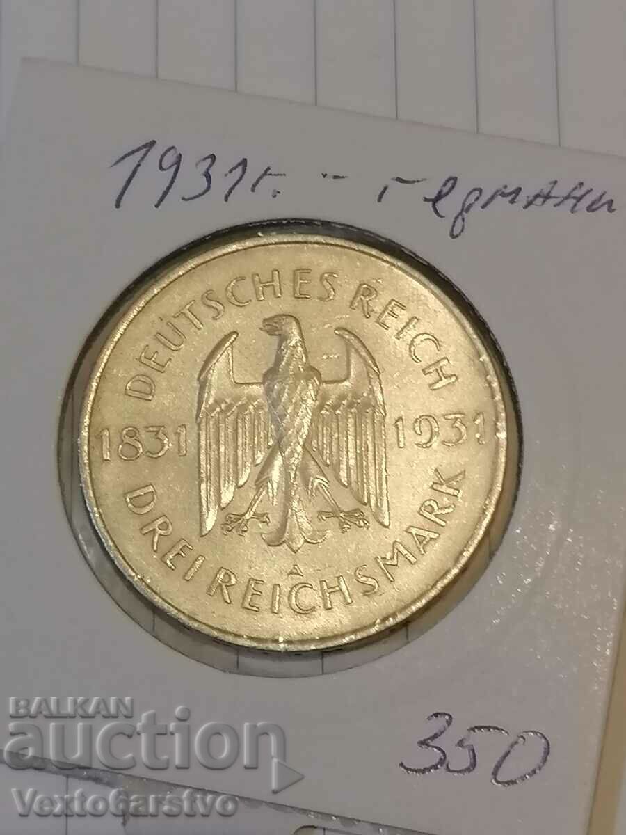 Moneda-Germania-3 Reichsmarks - argint-1931