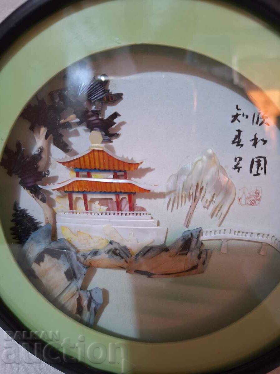 Auction Vintage Chinese Handmade Pearl Shell Painting Auction Vintage Chinese Handmade Pearl Shell Painting