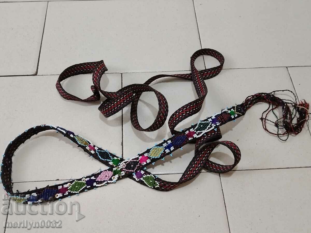 Old handwoven belt with beads blue sash belt costume - 5 Old handwoven belt with beads blue sash belt costume - 5