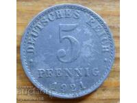 5 Pfennig 1921 - Γερμανία ( A )