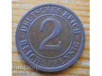 2 pfennig 1924 - Γερμανία ( G ) reichspfennig