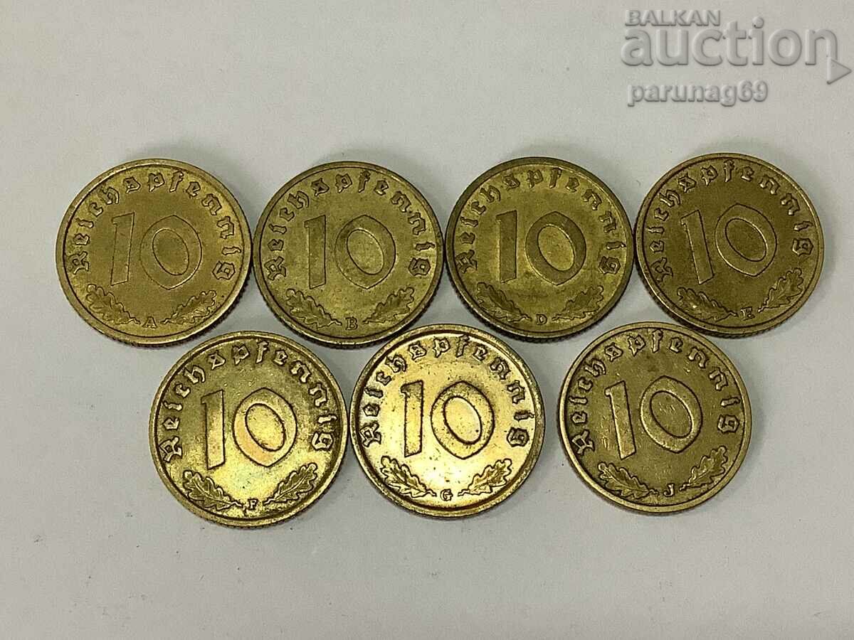 Germany - Third Reich 10 reichs pfennig 1938 7 pcs