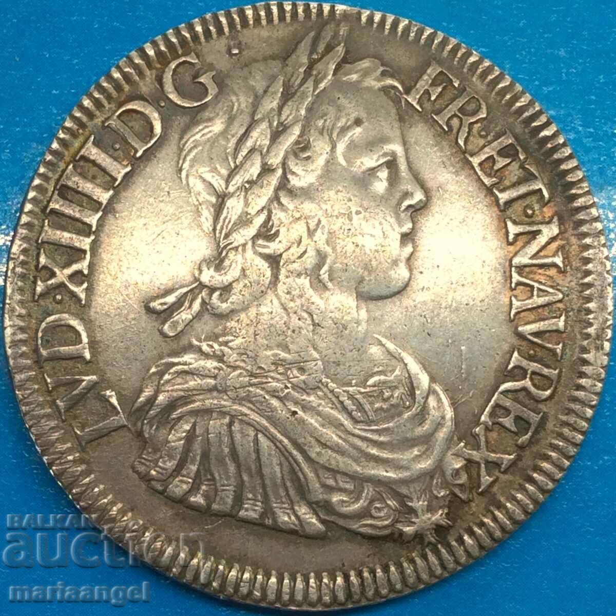 France 1 ECU 1647 Louis XIV H - La Rochelle silver