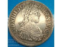 France 1 ECU 1647 Louis XIV H - La Rochelle silver