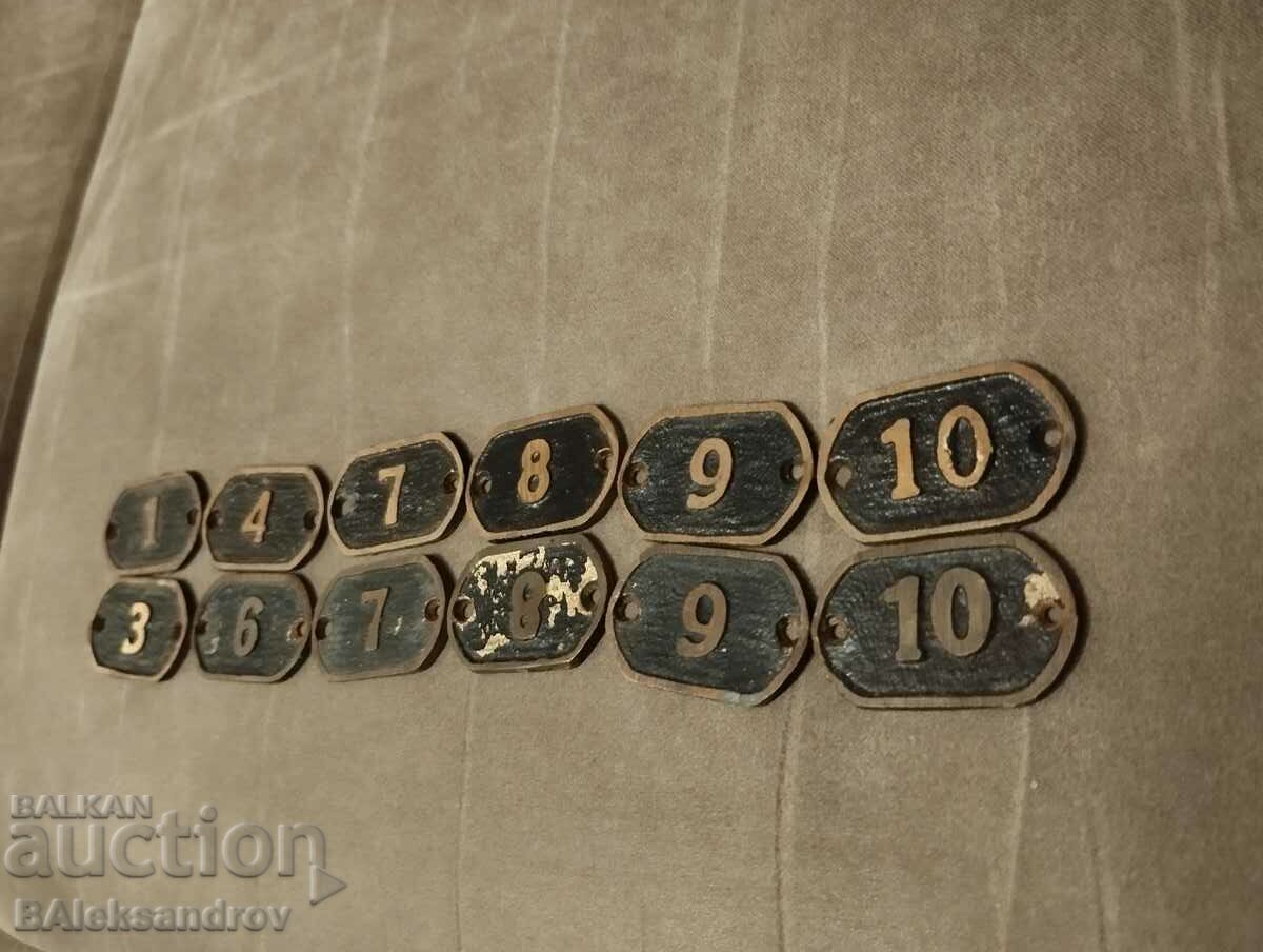 Lot of old brass plate numbers with price 30.00 BGN | € 15.34 Lot of old brass plate numbers with price 30.00 BGN | € 15.34