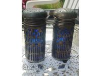 Salt and pepper shakers with cobalt glass containers