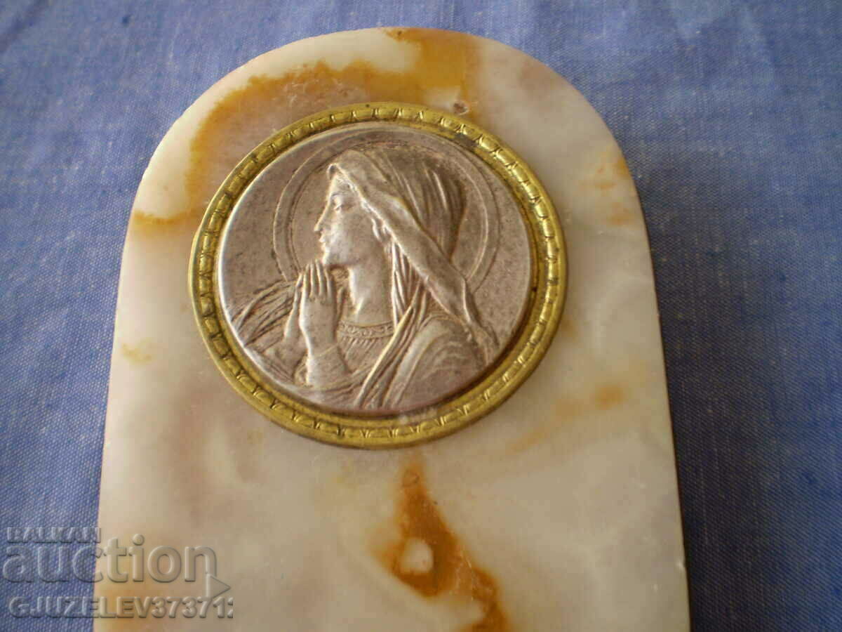 Delivery of Fountain of onyx bronze glass for holy water Virgin Mary