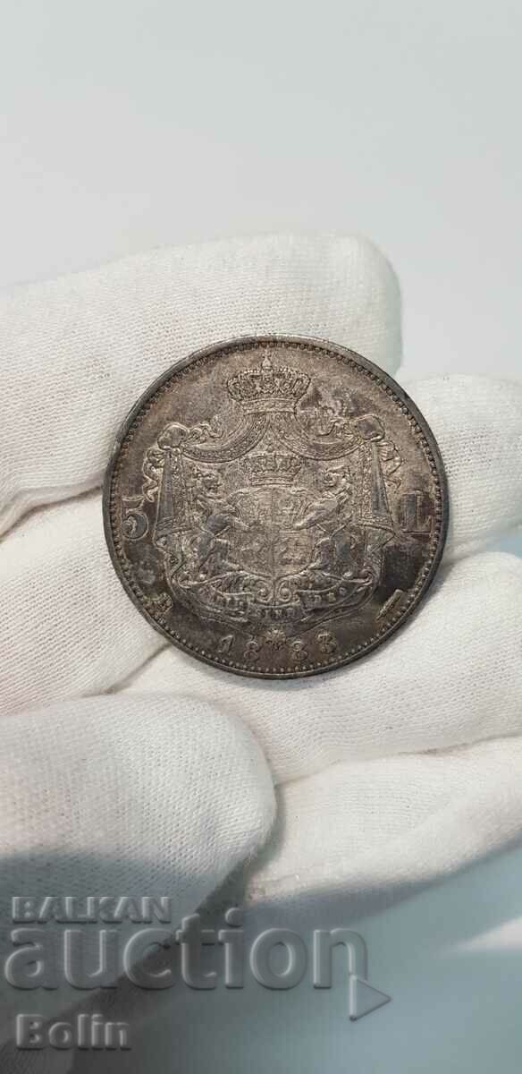 1883 CAROL I Romanian Royal 5 Lei Collector Coin