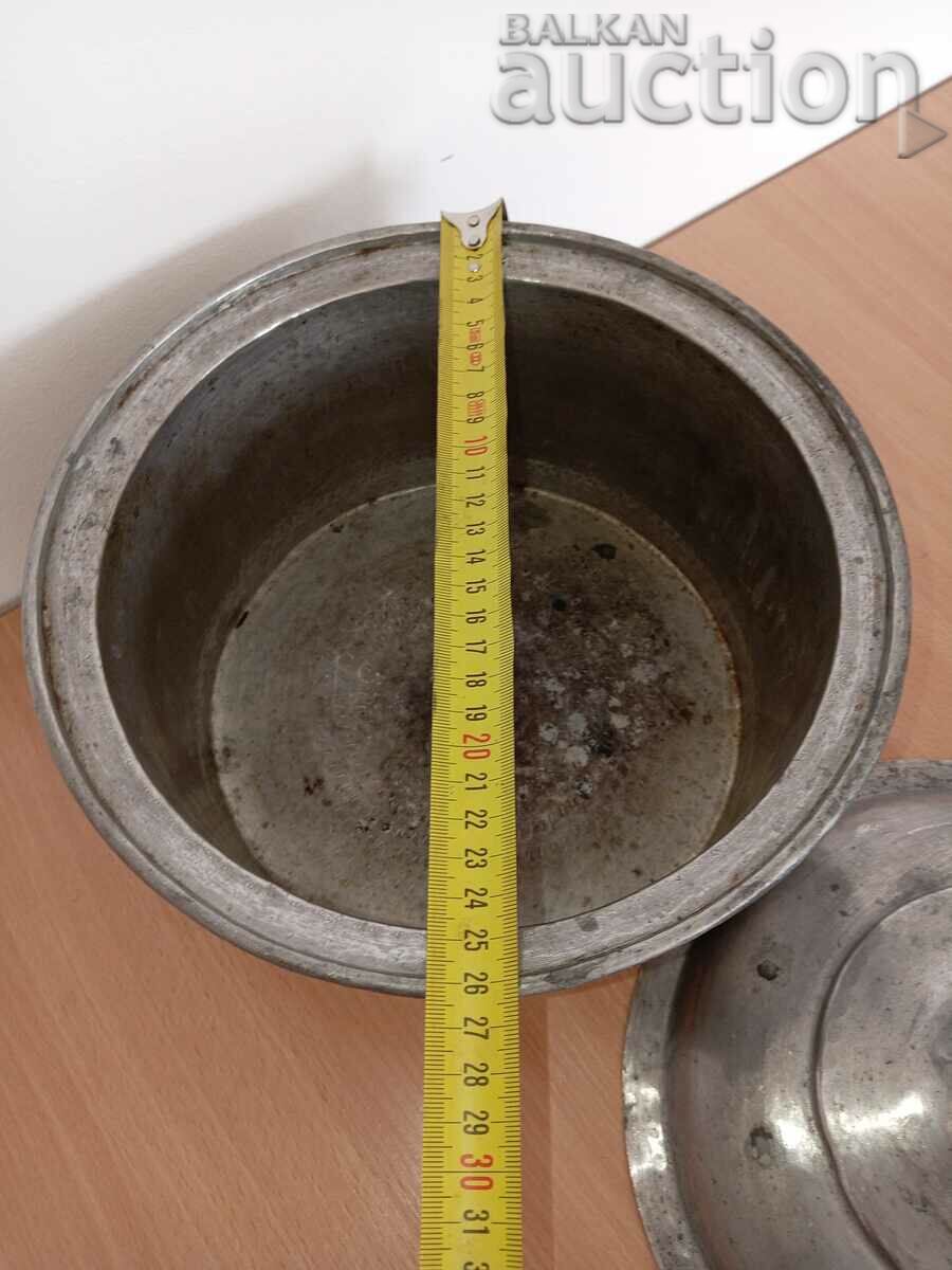 Old tin pot, copper pot with lid - 5 Old tin pot, copper pot with lid - 5