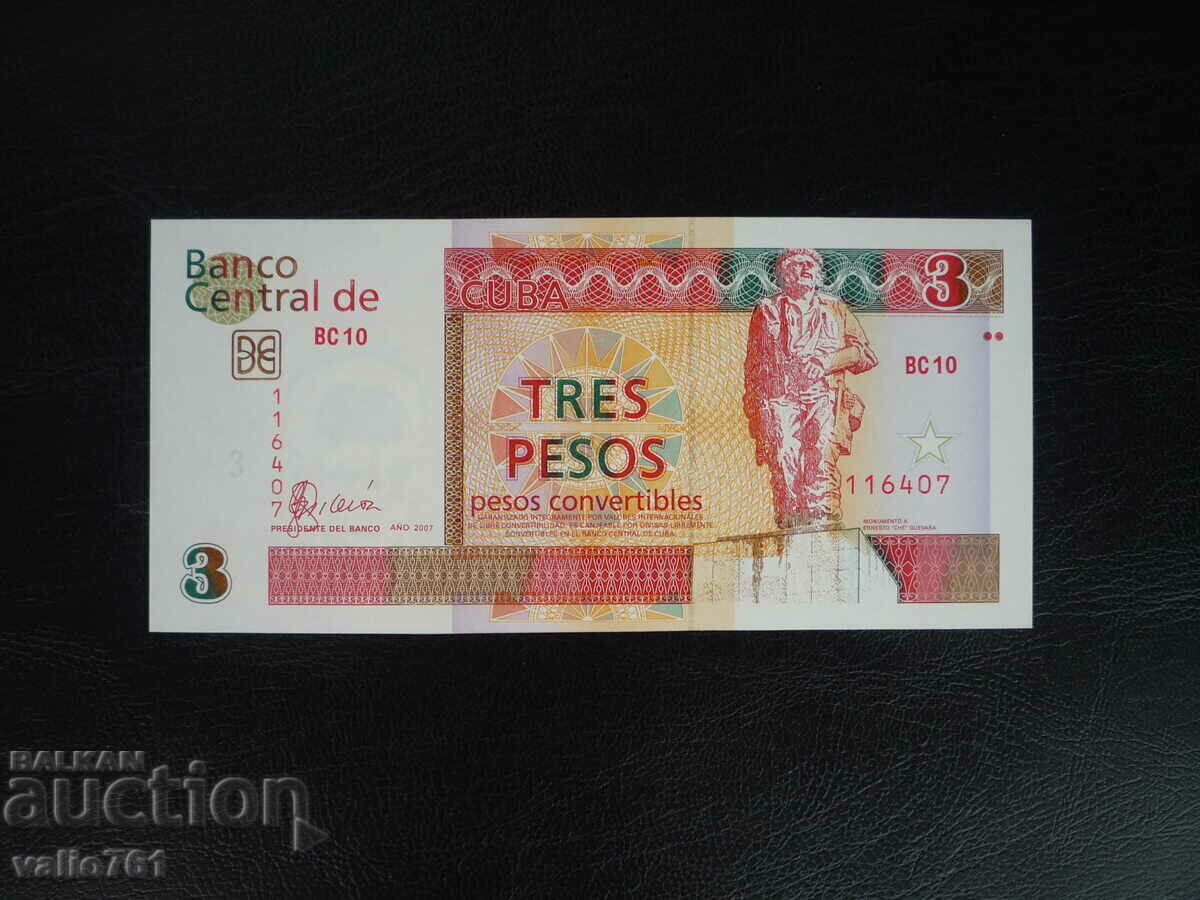 CUBA 3 CONVERTIBLE PESOS 2007 NEW UNC CUBA 3 CONVERTIBLE PESOS 2007 NEW UNC