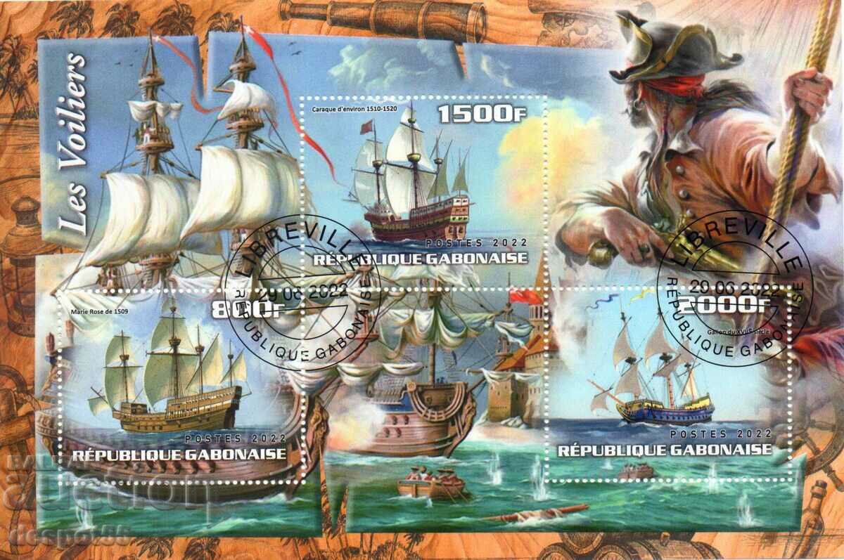 2022. Gabon. Sailing ships. Block. ILLEGAL STAMP.