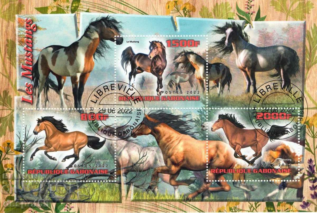 2022. Gabon. Horses. Block. ILLEGAL STAMP.