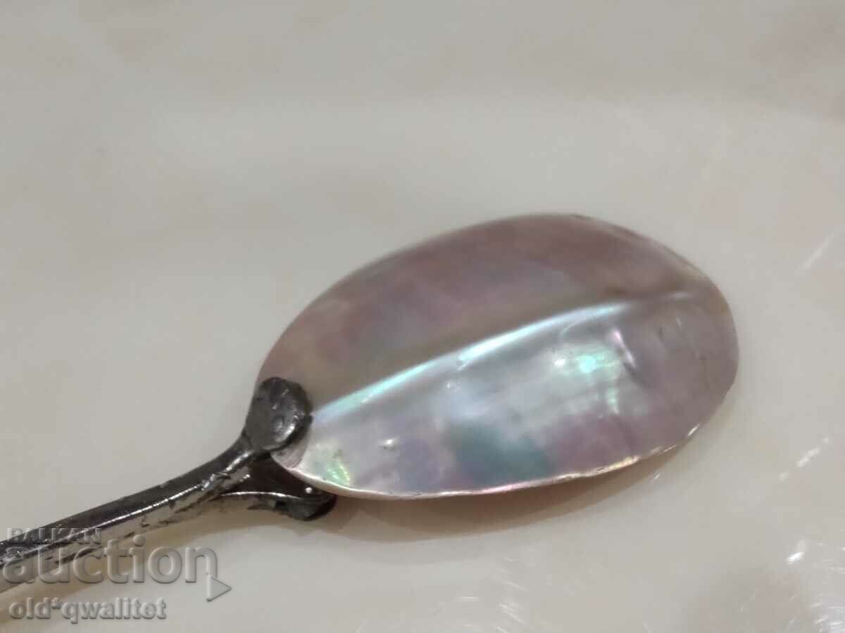 Auction SPOON double natural mother of pearl porcelain handle, Art Auction SPOON double natural mother of pearl porcelain handle, Art