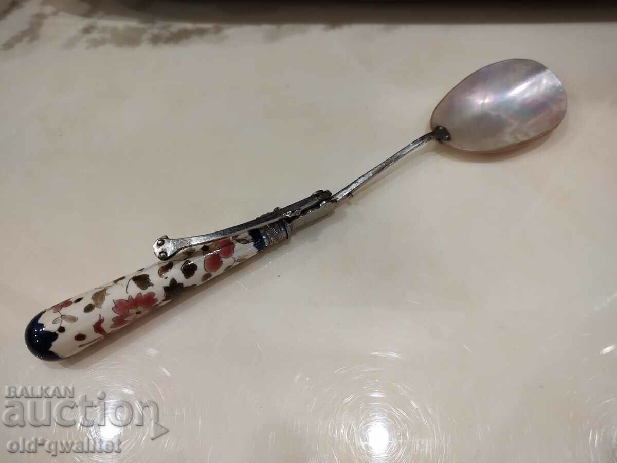 Delivery of SPOON double natural mother of pearl porcelain handle, Art Delivery of SPOON double natural mother of pearl porcelain handle, Art