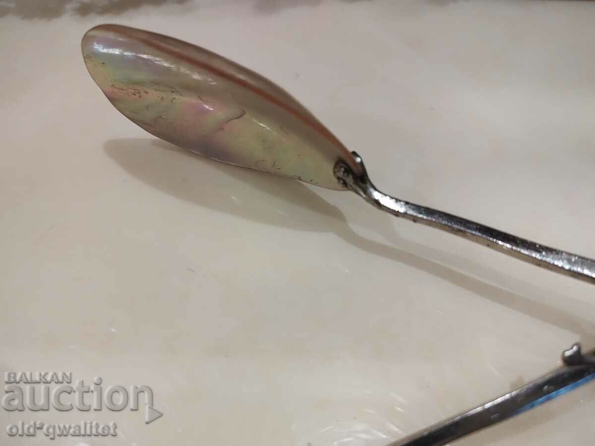 SPOON double natural mother of pearl porcelain handle, Art - 7 SPOON double natural mother of pearl porcelain handle, Art - 7