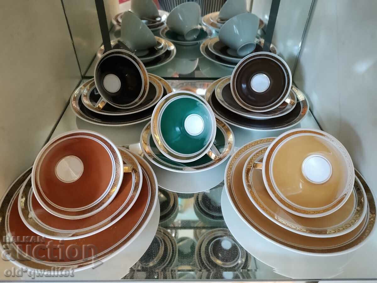 Porcelain cups, tea/coffee, colored, marking