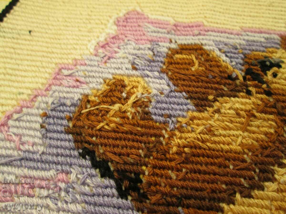 Cute old stitched tapestry sleeping dog puppy with bear - 5