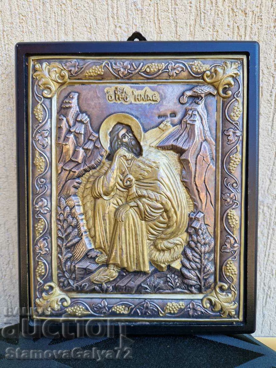 A great antique silver icon of Saint Elijah the Prophet