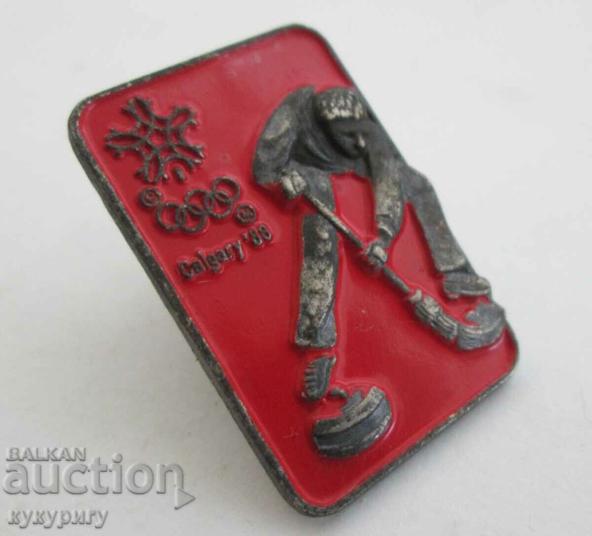 Auction Old Sign Olympic Badge Curling Olympics Calgary 88 Auction Old Sign Olympic Badge Curling Olympics Calgary 88