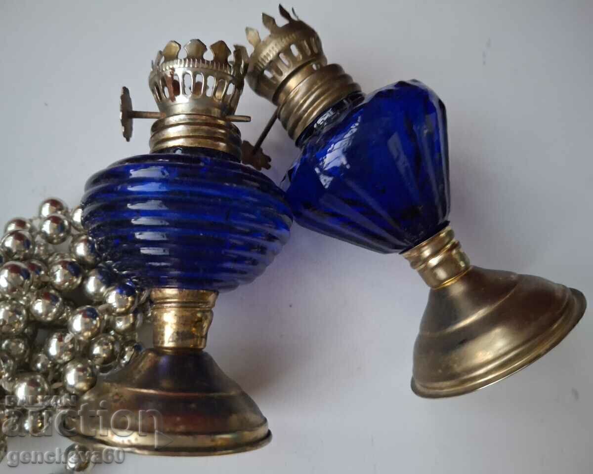 Auction Old cobalt glass oil lamps Auction Old cobalt glass oil lamps