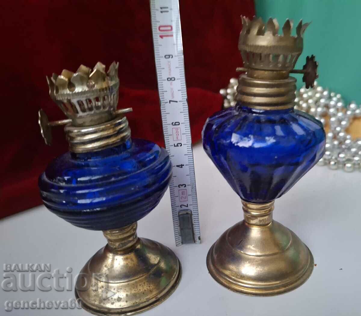 Old cobalt glass oil lamps - 5 Old cobalt glass oil lamps - 5
