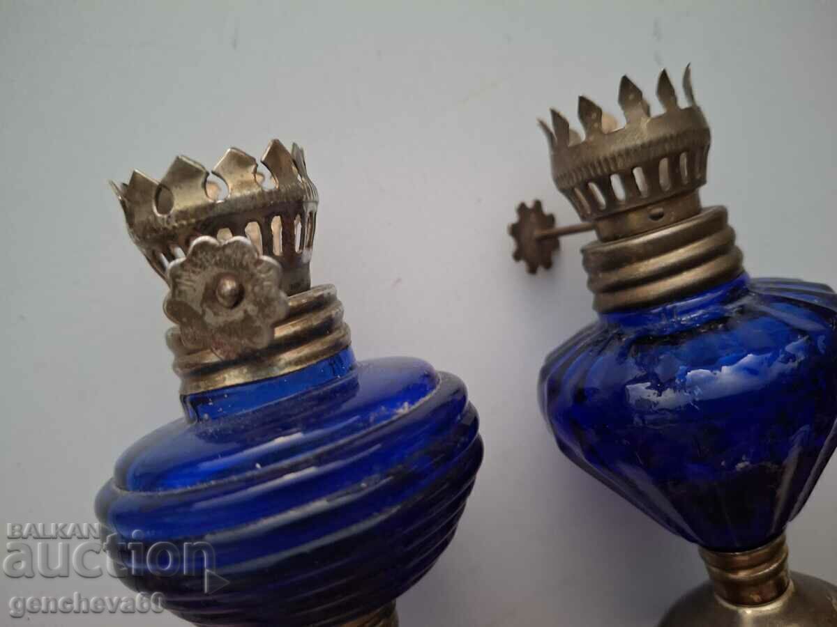 Old cobalt glass oil lamps - 7 Old cobalt glass oil lamps - 7