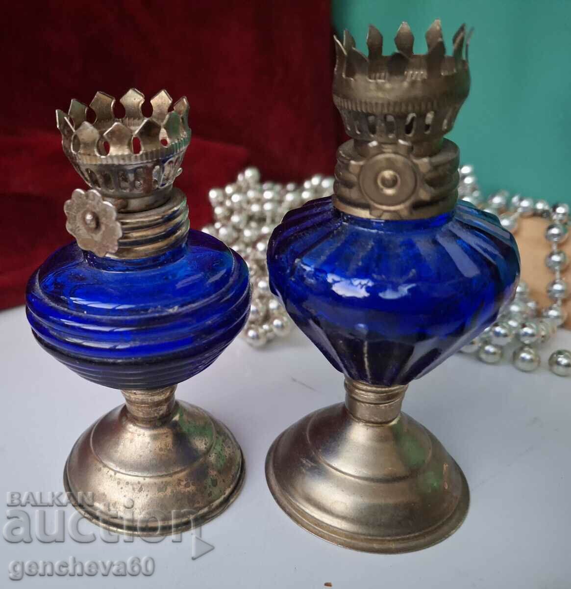 Old oil, miniature cobalt glass lamps