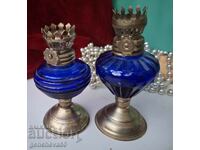 Lămpi vechi cu ulei din sticlă de cobalt