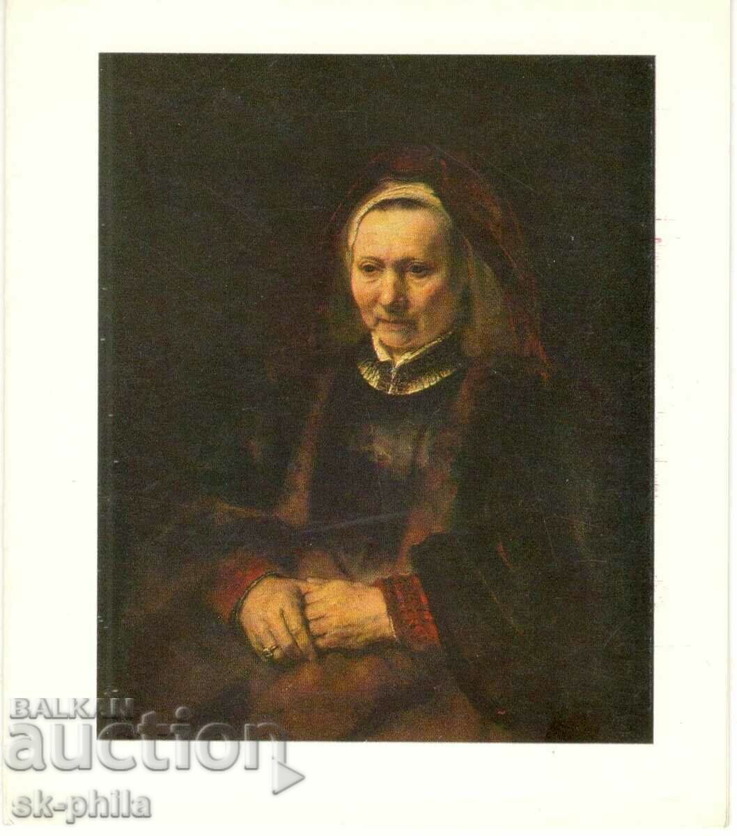 Old postcard - Art - Rembrandt, Old woman