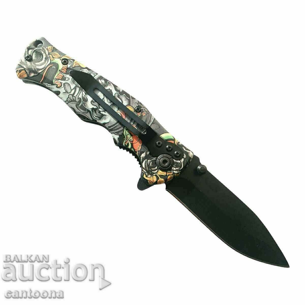 Designer folding knife BOKER PLUS 96/210 with skulls with price 11.99 BGN | € 6.13