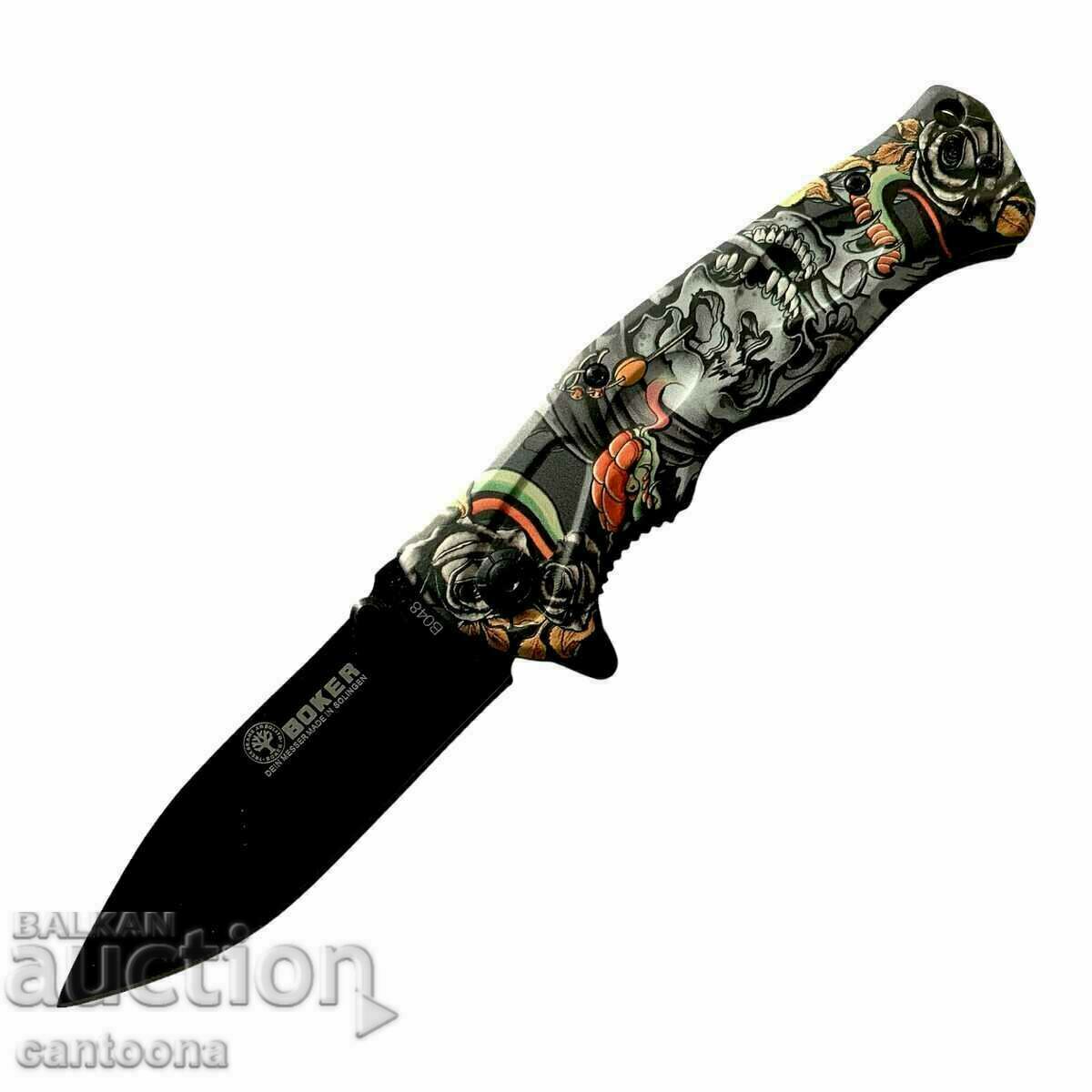 Designer folding knife BOKER PLUS 96/210 with skulls