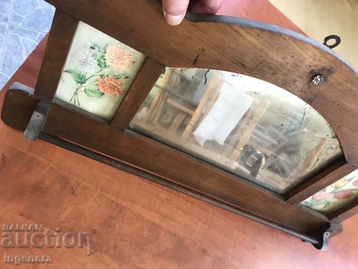 TOWEL RACK MIRROR SHELF WOOD FROM THE EARLY SOC - 5 TOWEL RACK MIRROR SHELF WOOD FROM THE EARLY SOC - 5