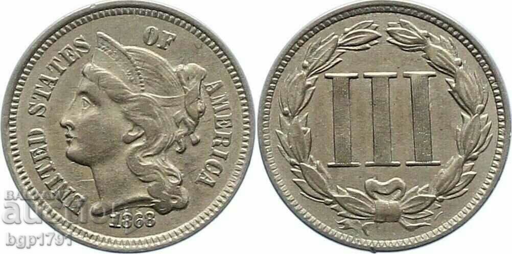 3 cenți SUA 1868 AU