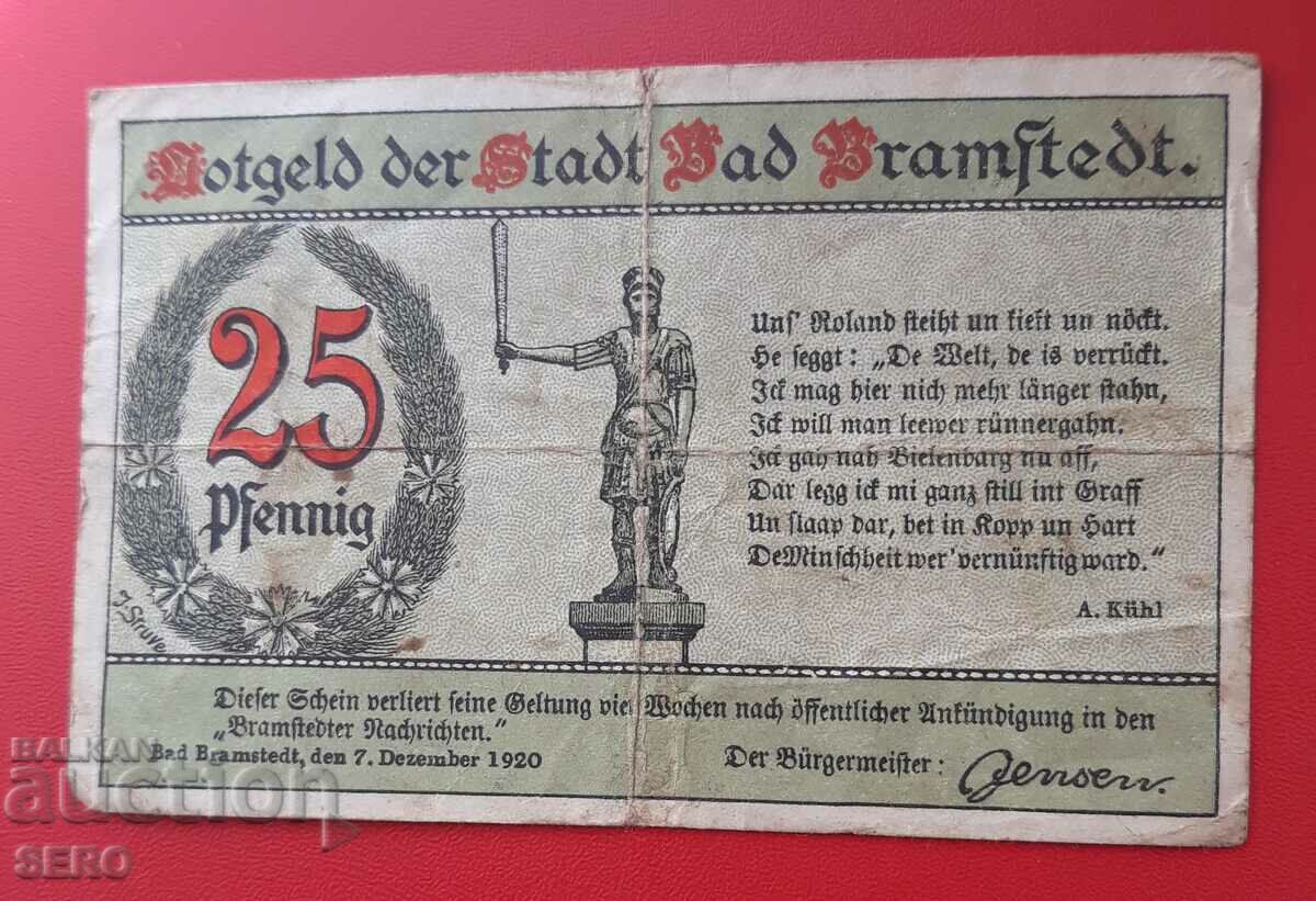 Banknote-Germany-Schleswig-Holstein-Bad Bramstadt-25 pfennig 1920