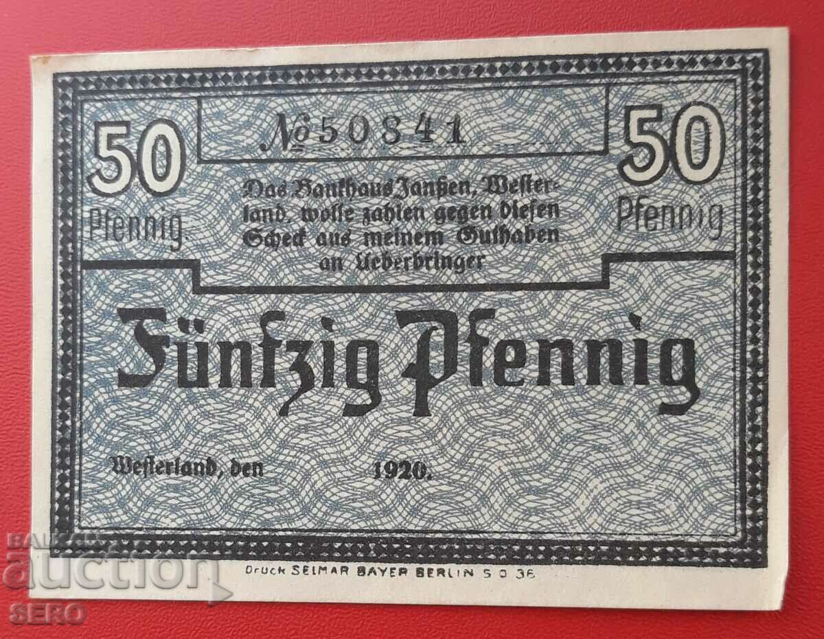 Bancnota-Germania-Schleswig-Holstein-Westerland-50 pfennig 1920