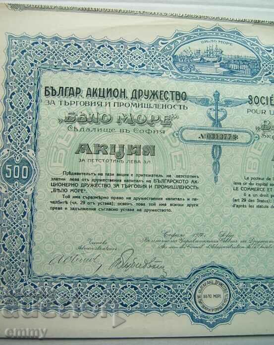 Share 500 BGN - JSC for trade and industry "Bialo More", 1917 with price 14.00 BGN | € 7.16 Share 500 BGN - JSC for trade and industry "Bialo More", 1917 with price 14.00 BGN | € 7.16