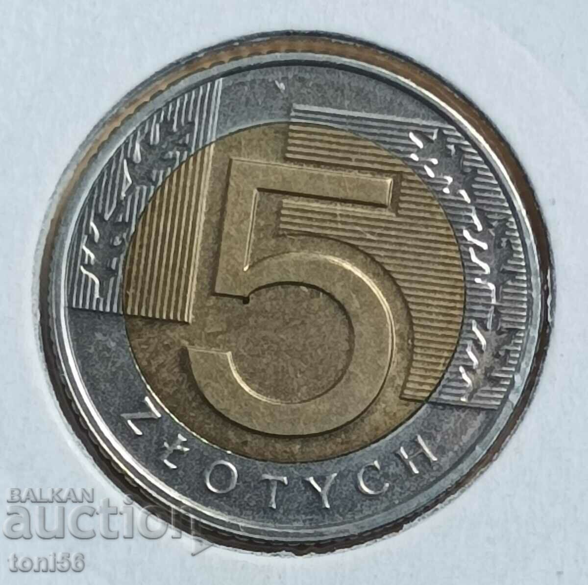 Poland 5 zlotys 2016 aUNC