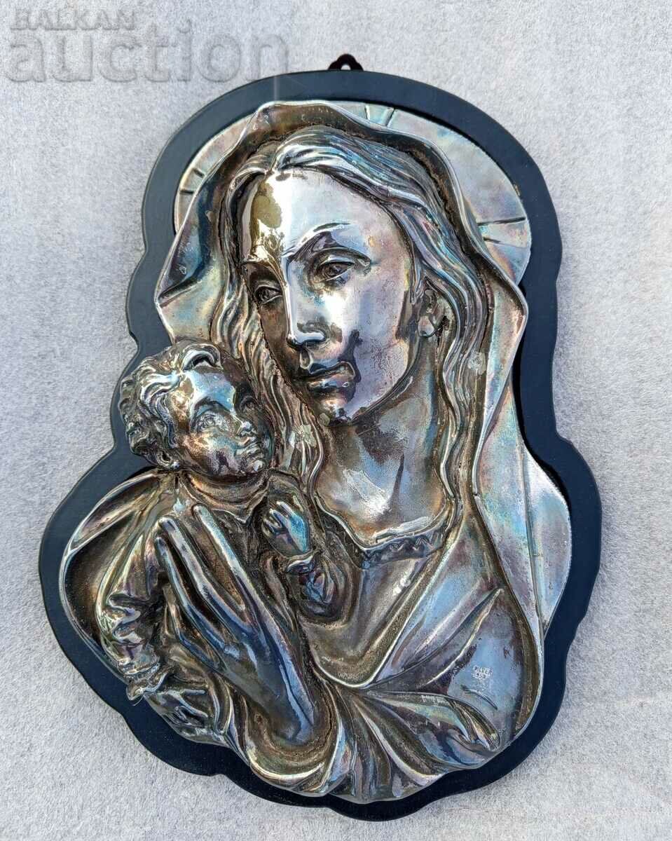 Silver Icon of the Virgin and Child with Certificate