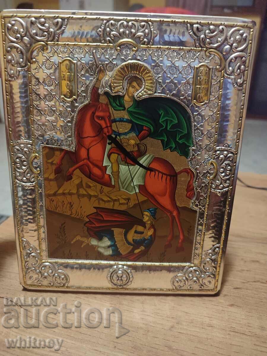 Silver icon of Saint George