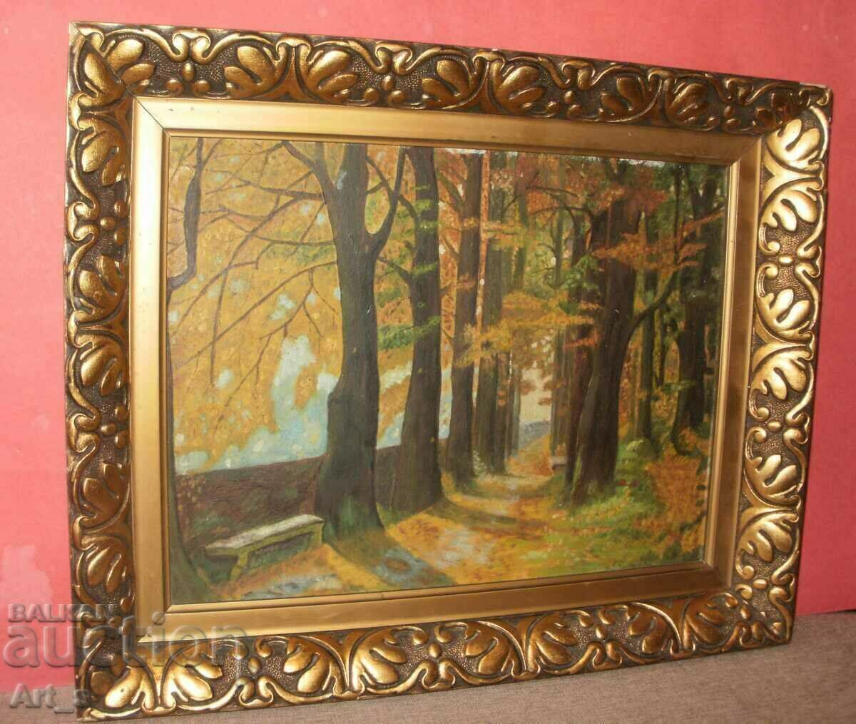 Auction Golden Autumn - Magnificent framed oil landscape Auction Golden Autumn - Magnificent framed oil landscape