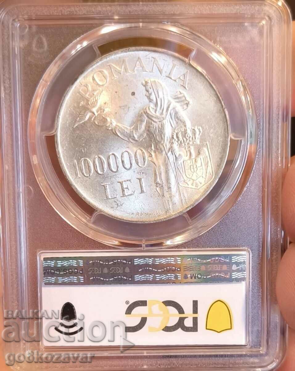 Auction  Romania 100000 Lei 1946 Silver PCGS MS 62