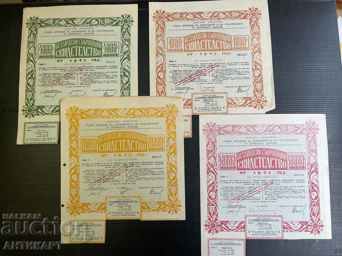 4 Jewish Bonds Abbr. certificate 1945 1000-50 thousand