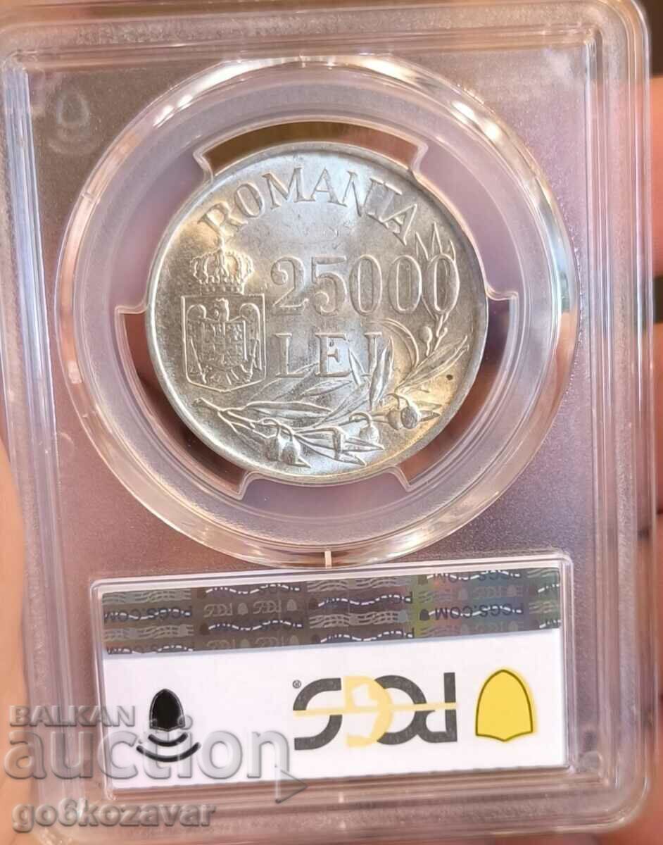 Romania 25000 Lei 1946 Silver PCGS MS 63 with price 290.00 BGN | € 148.27